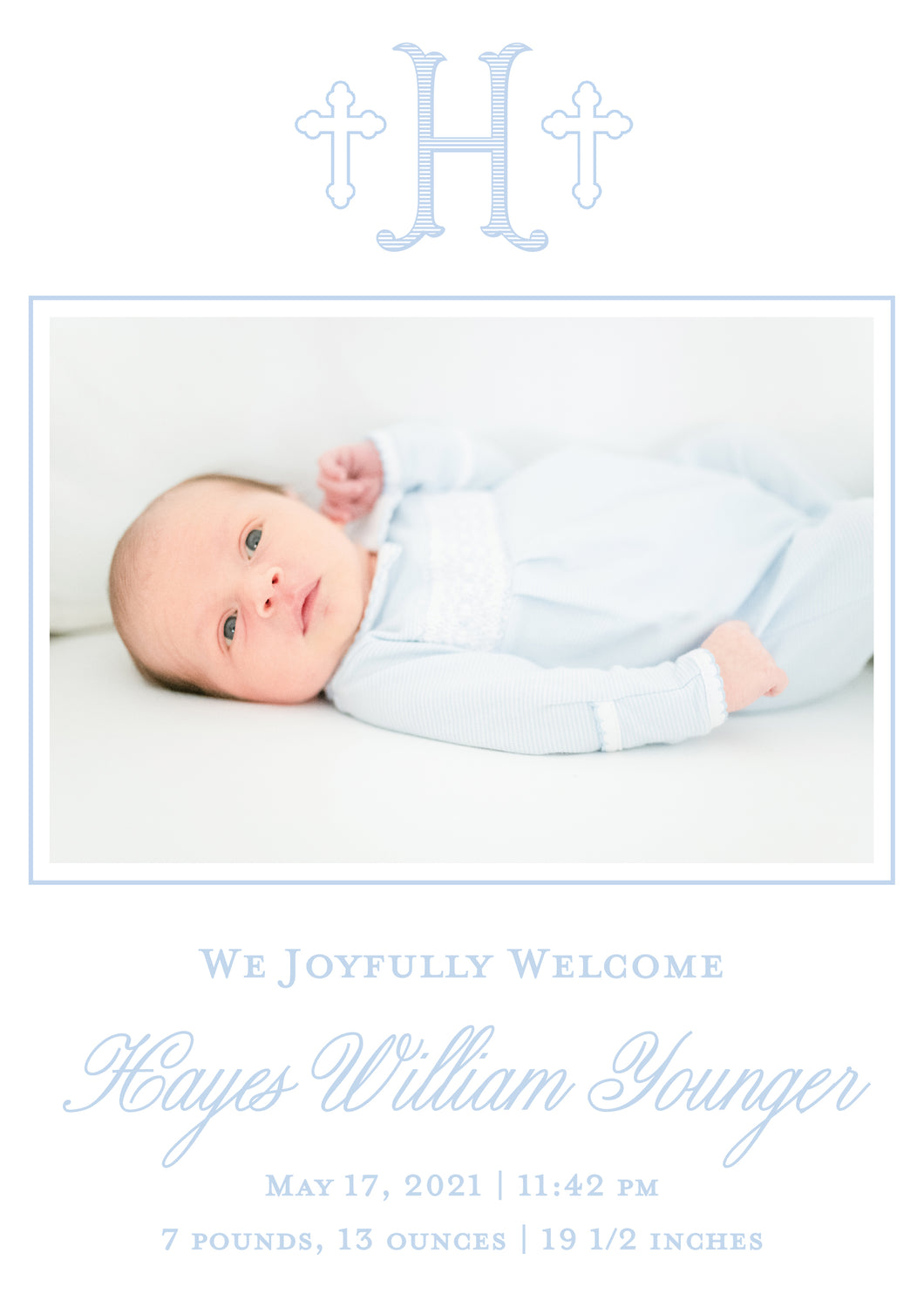 Monogram Cross Baby Announcement