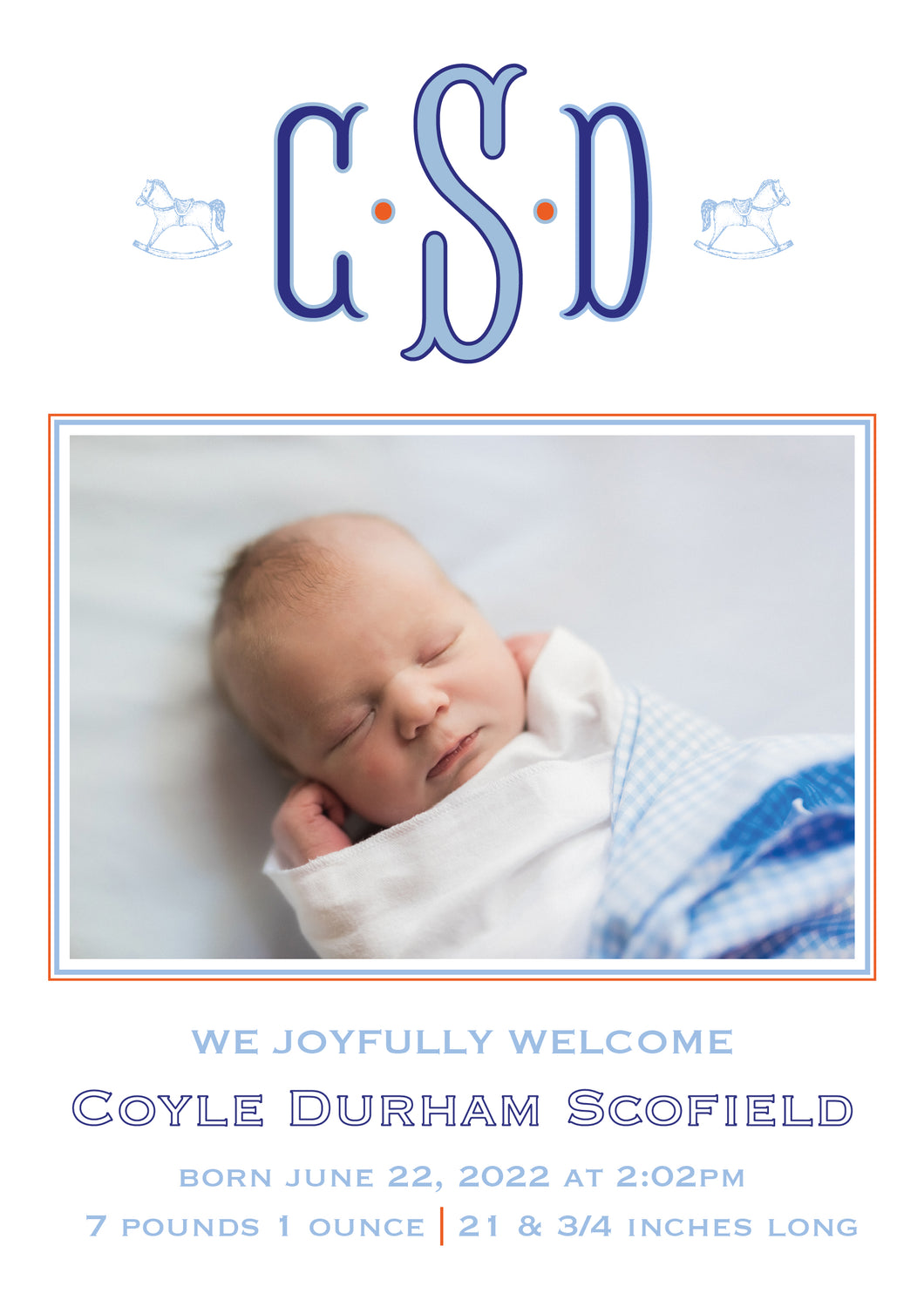 Horsey Monogram Baby Announcement