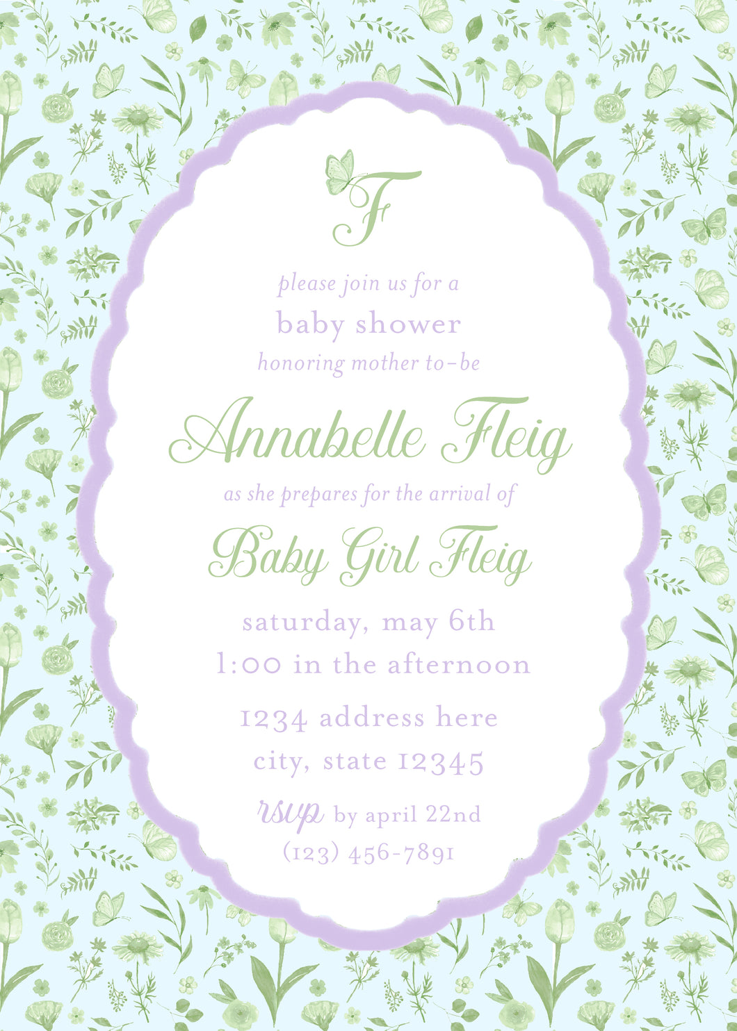 Lilac/Turq Summer Floral Invitation