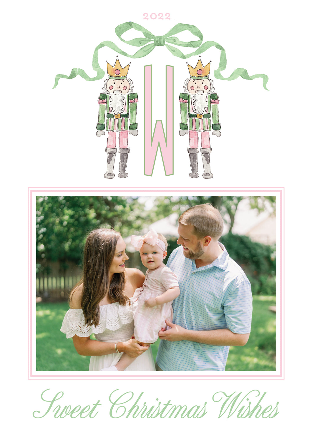 Nutcracker Bow Card - Pink/Green